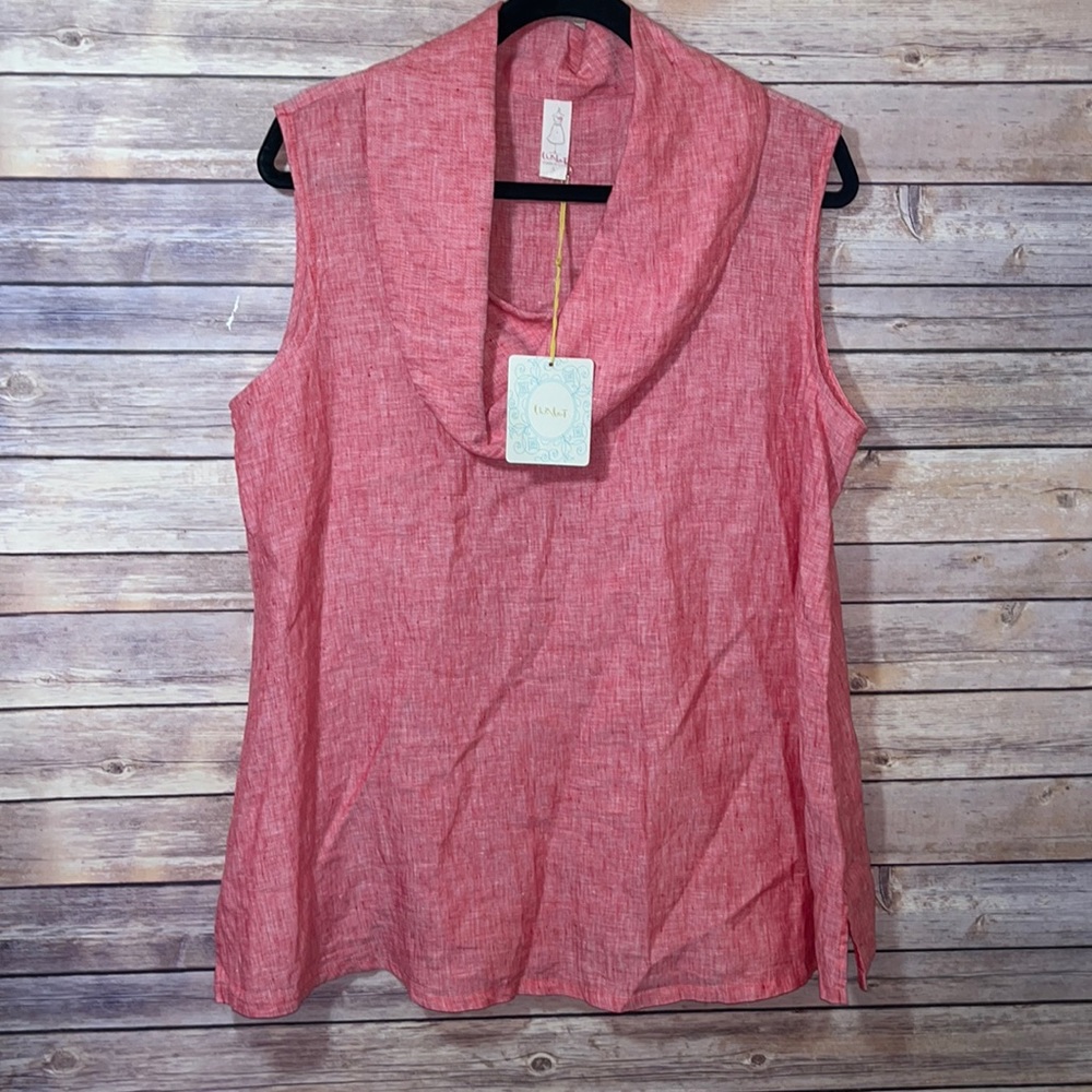 Chalet boho linen sleeveless red cowl neck B0325